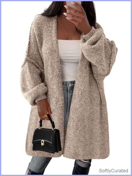Sweaters - Oversized Long Cardigan Sweater Knit Open Front Casual Layering